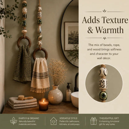 🪵 Decorative Beaded Towel Hanger with Wooden Ring – Boho, Handcrafted, Multi-scene ✨