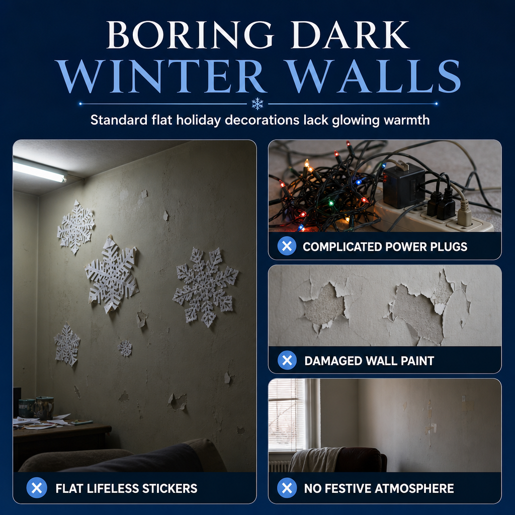 ❄️ Christmas Gift Idea – Glowing Snowflake Wall Stickers | Magical LED Winter Night Decor 🎁