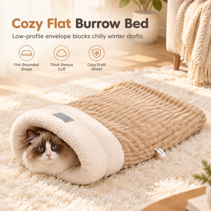 Thickened Warm Enclosed Cat Bed Sleeping Bag Soft Plush Pet Cave Bed Mat for Autumn and Winter