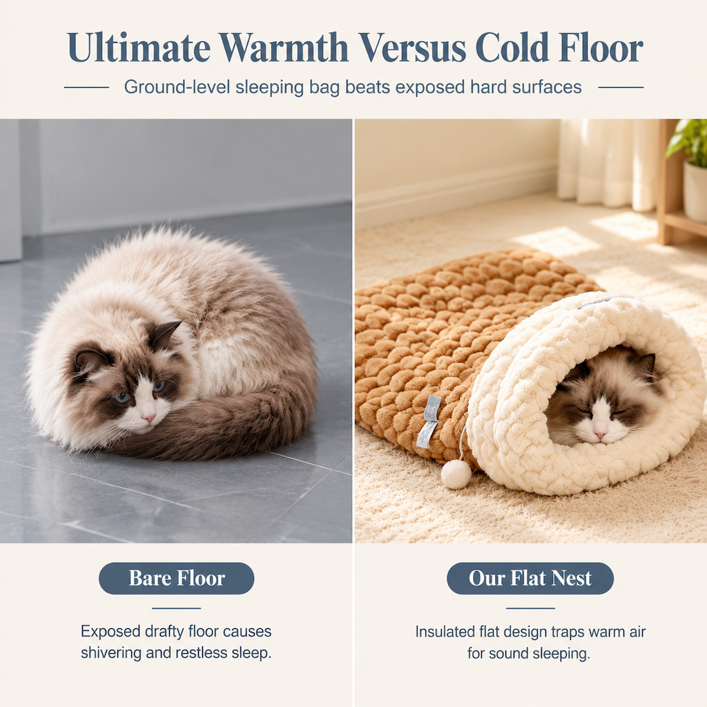 Thickened Warm Enclosed Cat Bed Sleeping Bag Soft Plush Pet Cave Bed Mat for Autumn and Winter