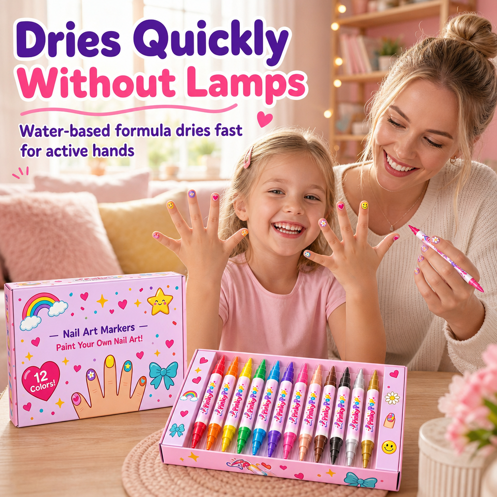 ⏳Limited Time 50% OFF🎨12 Colors Kids Dual Tip Nail Art Pen Set, Double Ended Markers for DIY Nail Painting