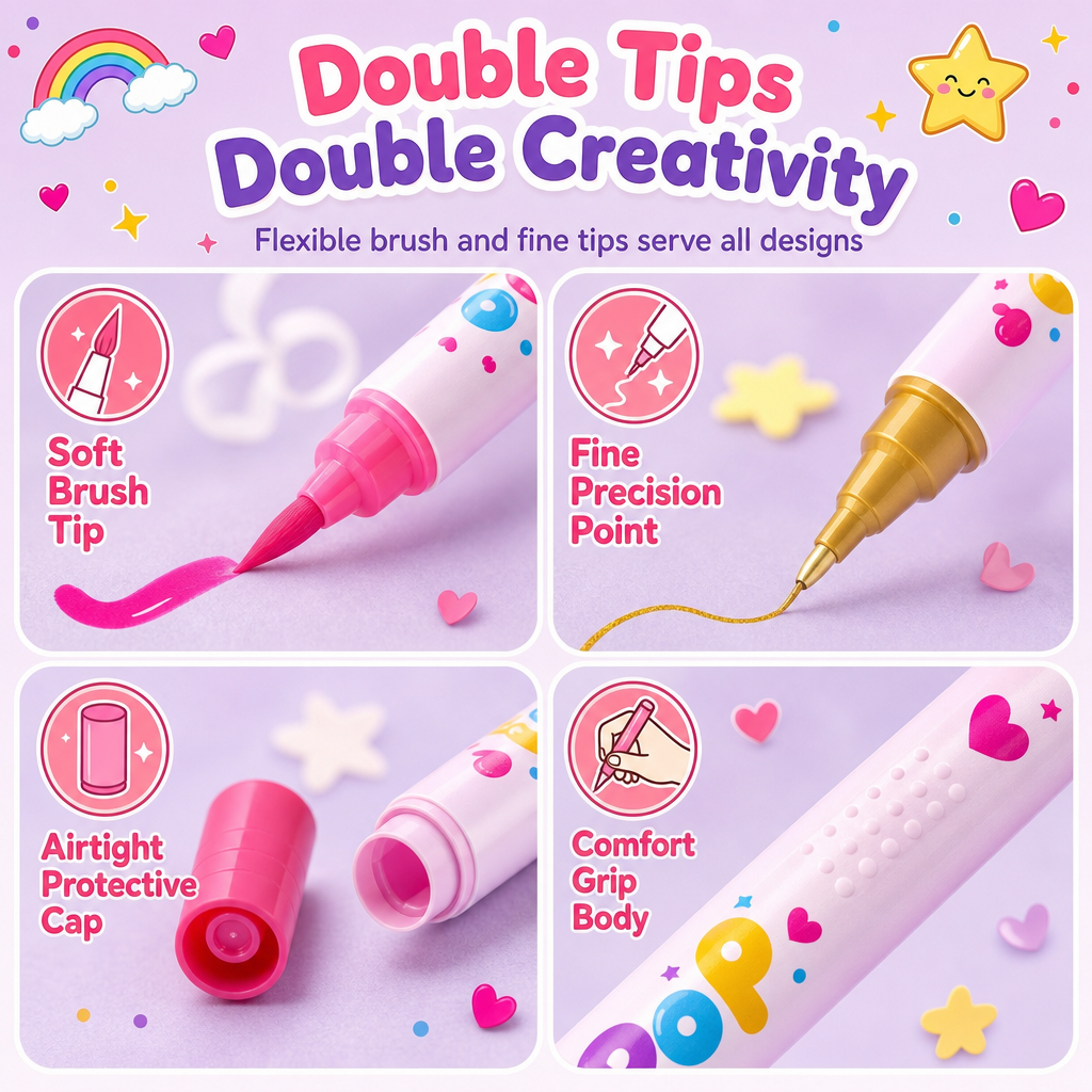 ⏳Limited Time 50% OFF🎨12 Colors Kids Dual Tip Nail Art Pen Set, Double Ended Markers for DIY Nail Painting