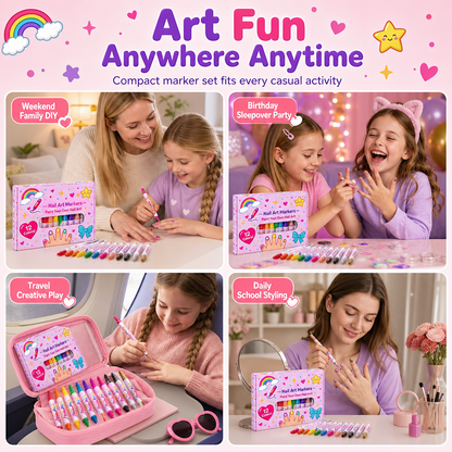 ⏳Limited Time 50% OFF🎨12 Colors Kids Dual Tip Nail Art Pen Set, Double Ended Markers for DIY Nail Painting