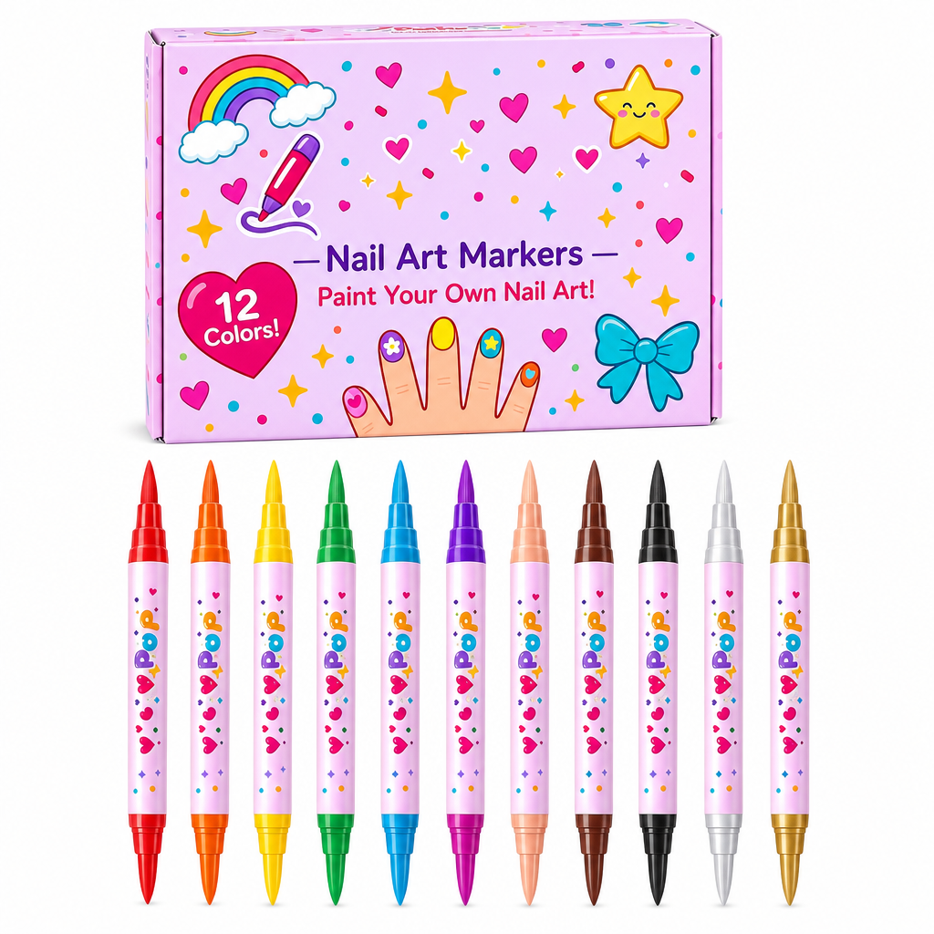 ⏳Limited Time 50% OFF🎨12 Colors Kids Dual Tip Nail Art Pen Set, Double Ended Markers for DIY Nail Painting
