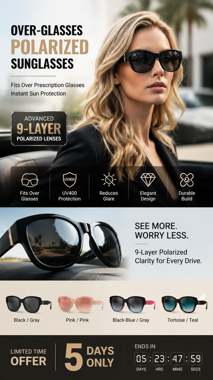 🕶️👓 50% OFF! Attention, glasses wearers: these oversized sunglasses slide right over your own glasses and make you look like a movie star—no expensive clip-ons, no fiddling with lenses!