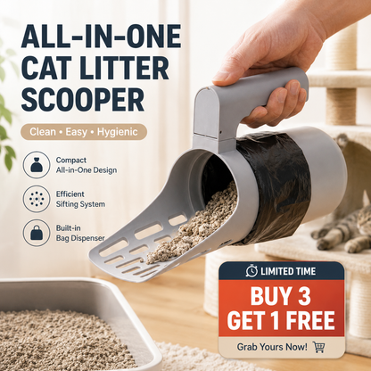 📢📢50% OFF !! ⏰ Self-Cleaning Litter Scoop with Waste Bin – Easy One-Handed Use 🧹🗑️
